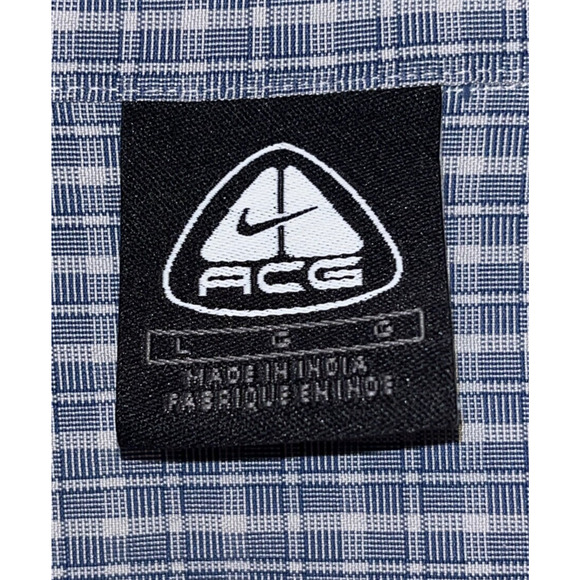 Nike ACG All Conditions Gear Striped Button Down Short Sleeve Shirt Blue Sz. L - Picture 4 of 8